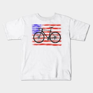 Cyclocross Bicycle American Flag Kids T-Shirt